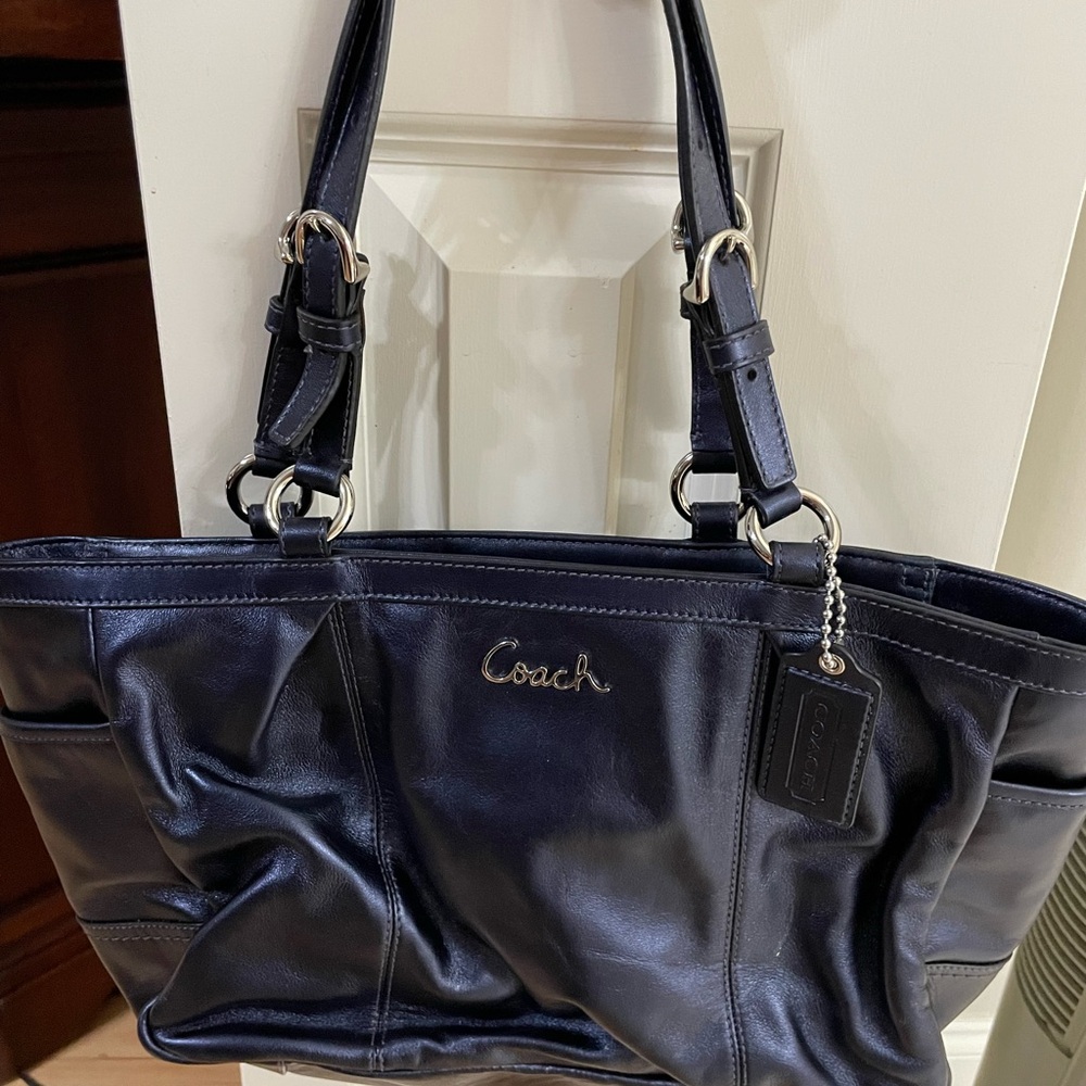 Coach Dark Blue Leather Tote Bag